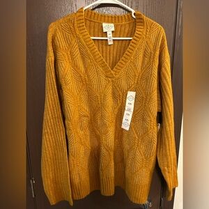 NWT St. John’s Bay Cable Knit V-Neck Sweater in Mustard XXL
